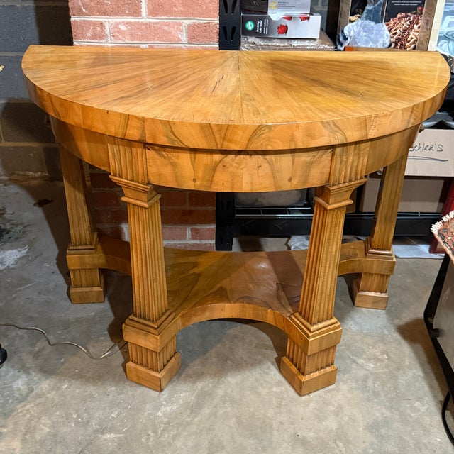 Brown Antique Biedermeier Demi Lune For Sale - Image 8 of 9