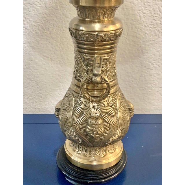 Metal Pepe Mendoza Style Chinoiserie Bronze Table Lamps — Pair For Sale - Image 7 of 10