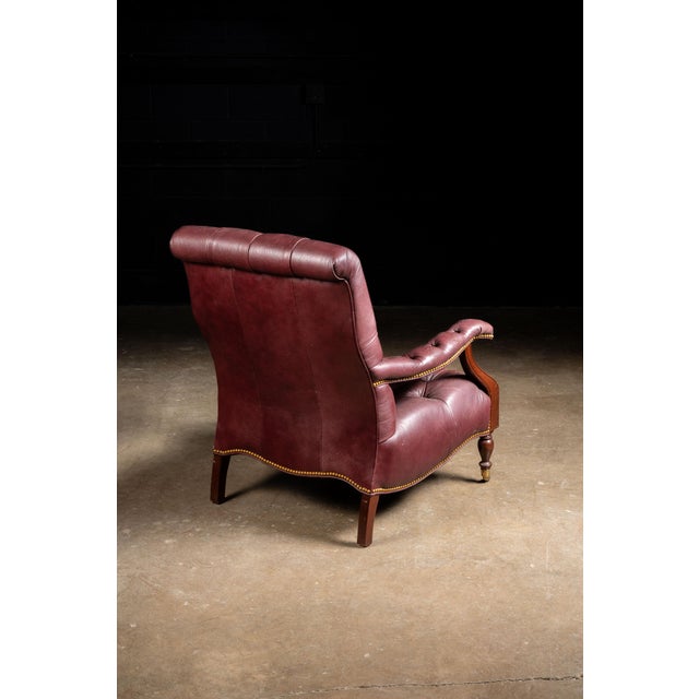 Mid 20th Century Vintage Humidor Armchair and Rolling Ottoman Set in Burgundy For Sale - Image 5 of 17