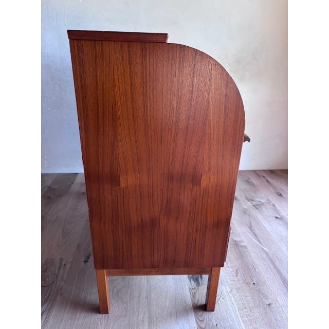 Mid-Century Teak Rolltop Secretary Desk Signed Egon Ostergaard With Label Made in Sweden For Sale - Image 11 of 17