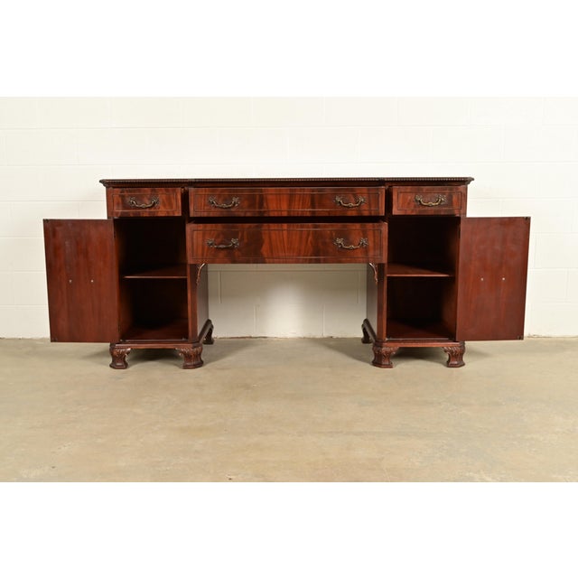 Baker Furniture Company Baker Furniture Style Chippendale Carved Flame Mahogany Sideboard Buffet, Circa 1940s For Sale - Image 4 of 13