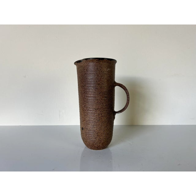 80's Vintage Handmade Organic Pottery Pitcher Vase, Signed For Sale - Image 11 of 13