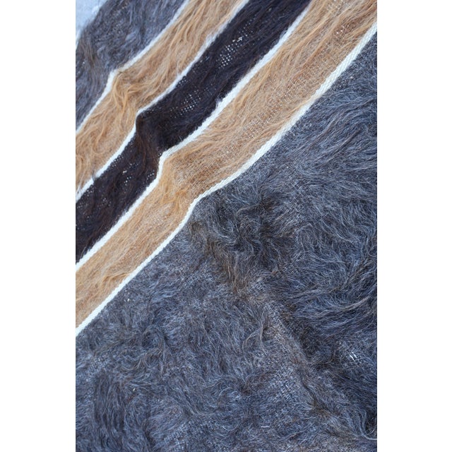 Vintage Turkish Siirt Mohair Blanket, Undyed Angora Goat Hair, Medallion & Stripes For Sale - Image 12 of 13