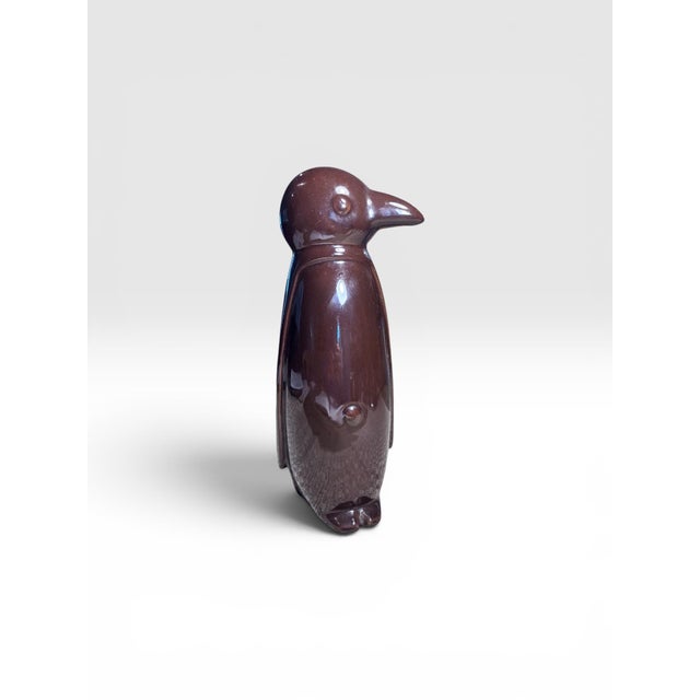 Ceramic 1980s Modern Brown Glazed Ceramic Penguin Sculpture, 13”h For Sale - Image 7 of 8