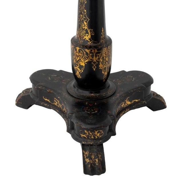 Wood Victorian Black Lacquered Mother of Pearl Table For Sale - Image 7 of 8