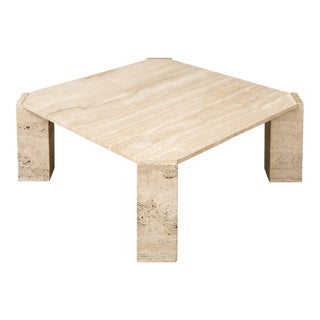 Square Travertine Cocktail Table, Italy 1970s For Sale
