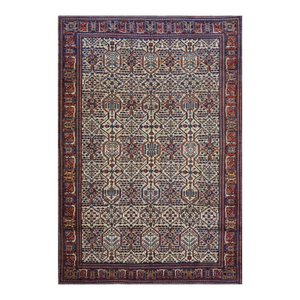 Antique Persian Joshagan 7X10 Red, Navy & Ivory Handmade Area Rug #1140490