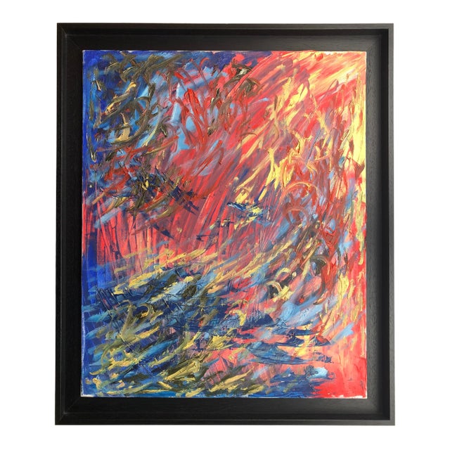 Colorful Abstract Oil on Canvas Painting Signed Alain Boyer For Sale