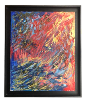 Colorful Abstract Oil on Canvas Painting Signed Alain Boyer