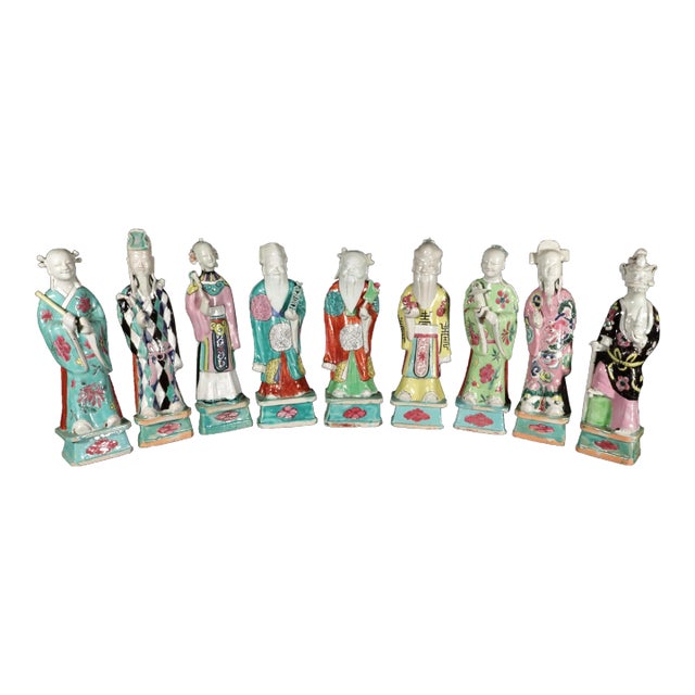 Chinese Export Porcelain Taoist Immortal Figures, Set of Eight Immortals and Shou Lao For Sale