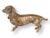 Charming miniature Vienna dachshund cast in solid bronze with a polished golden finish. Austrian-made with crisp detailing...
