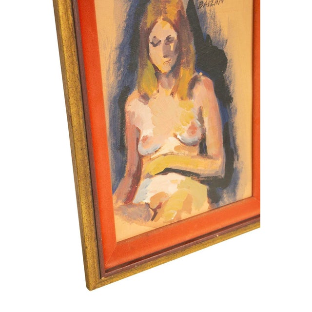 Mid-Century Modern Female Nude Painting by Baizan, 12.75" X 16.5" For Sale - Image 3 of 7