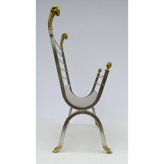1970s Vintage C.1970's Italian Maison Jansen Polished Brass and Satin Nickel Ram Head & Hoofed Magazine Rack/Holder For Sale - Image 5 of 13