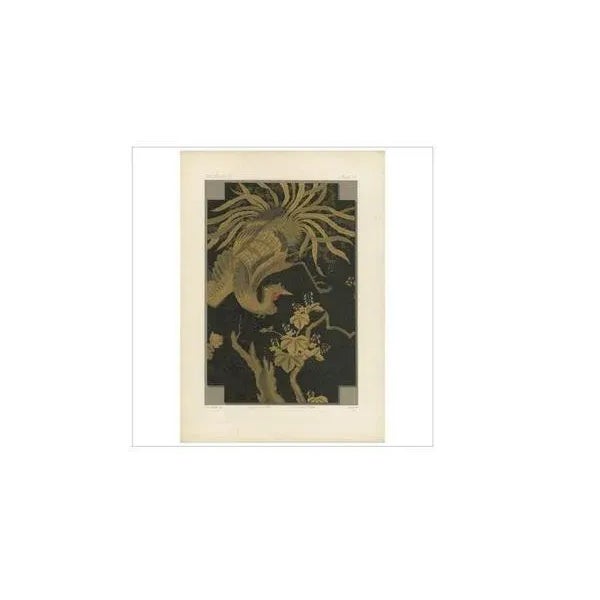 Untitled print, section iv, plate vi. This chromolithograph the mythical howo flying above the kiri (paulownia imperiales)...