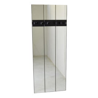 Italian Mirror Coat Rack on Three-Panel Glass and Black Lacquered Wood, 1980s For Sale