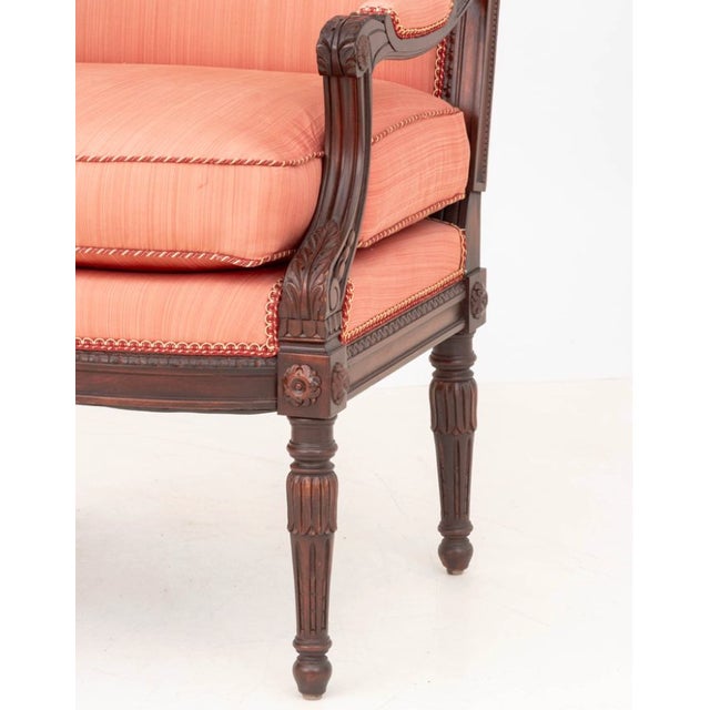 French 1940s Pair of Louis XVI Style Carved Mahogany Fauteuils, Ex-Estate of Gilbert C. Maurer For Sale - Image 3 of 6