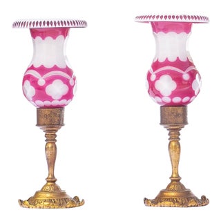 20th C. French Ruby and Opaline Bronze Lamps For Sale