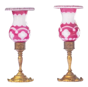 20th C. French Ruby and Opaline Bronze Lamps