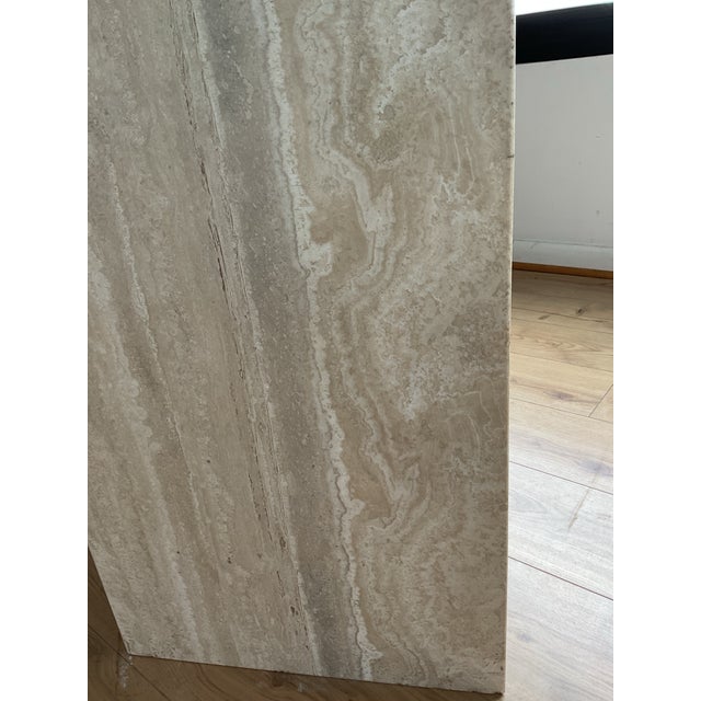 Metal Stellar Vintage Italian Travertine Single Diamond Base Glass Dining Table For Sale - Image 7 of 11