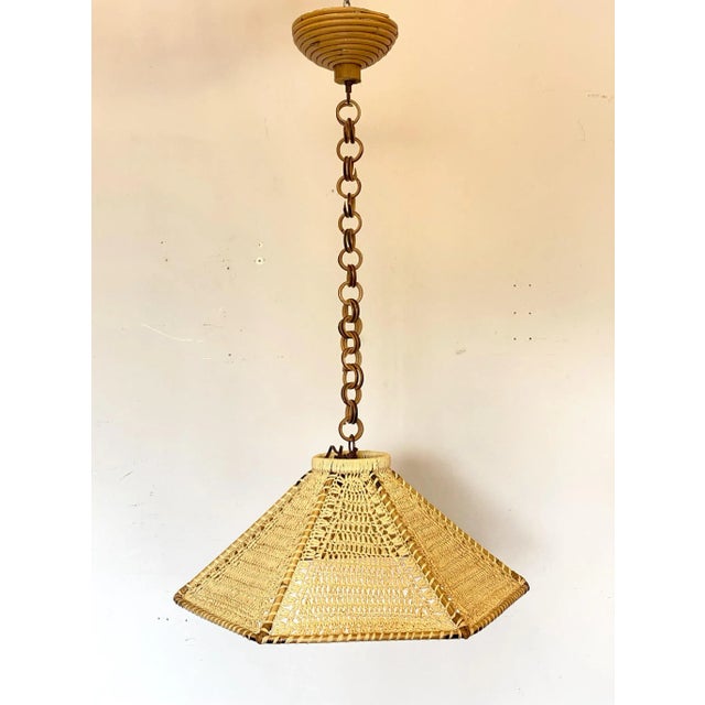 Pendant Light in Straw & Bamboo, 1970s For Sale - Image 9 of 9