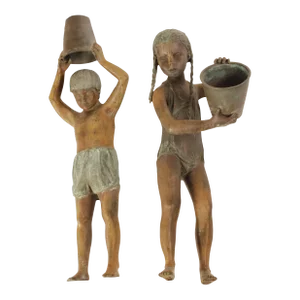 Life Size Bronze Boy & Girl Sculpture Garden Fountains - A Pair