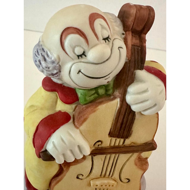 Ceramic Vintage 1970s Bisque Porcelain Clown With Cello Bell For Sale - Image 7 of 9