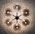 Italian midcentury flush mount with six smoky Murano glass shades carefully hand blown with bubbles inside the glass using...
