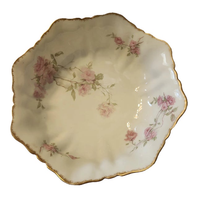 Antique Haviland Limoges Baltimore Rose 10" Square Salad Bowl For Sale