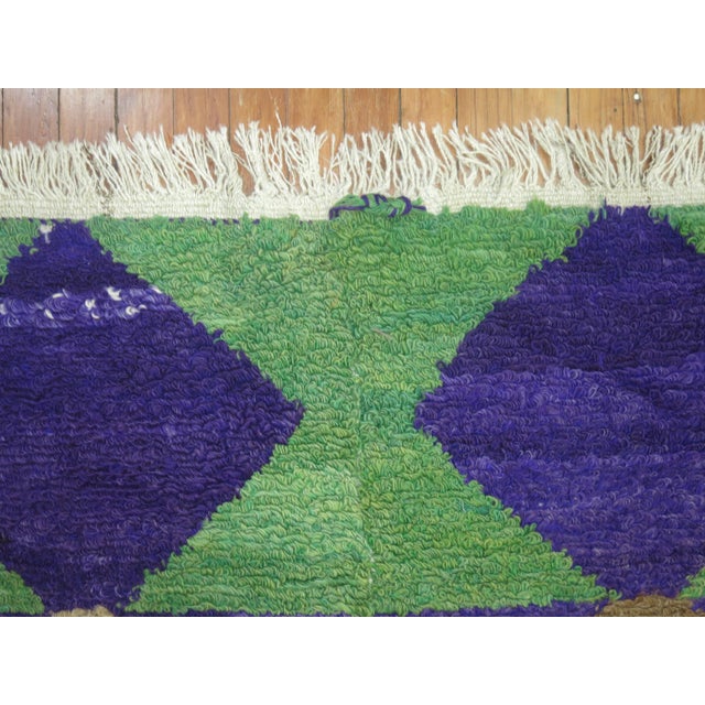 Mid 20th Century Vintage Zabihi Collection Geometric Purple Green Turkish Shag Rug - 3'9" x 5' For Sale - Image 5 of 5