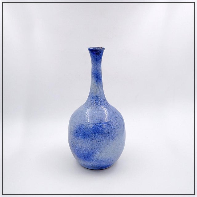 Large Vintage Long-Necked Vase in Blue Glazed Terracotta For Sale - Image 12 of 12