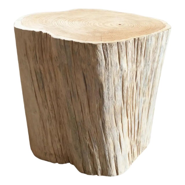 Tree Trunk Side Table Solid Mango Wood Bleached Finish Modern Organic For Sale
