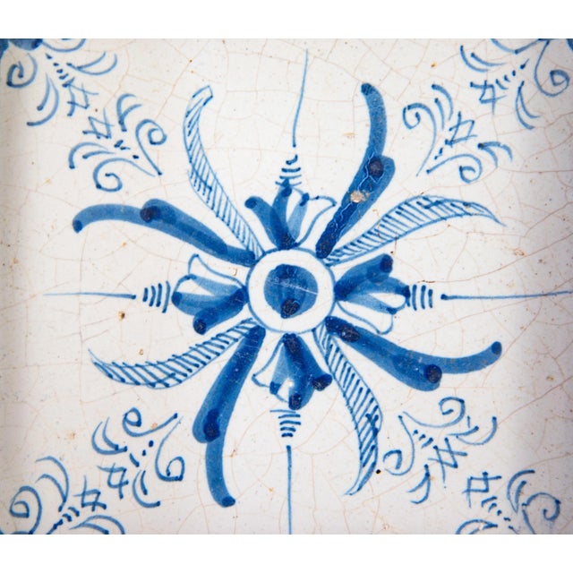 French Country Antique 17th-Century Dutch Delft Framed Floral Aigrette Tile For Sale - Image 3 of 5