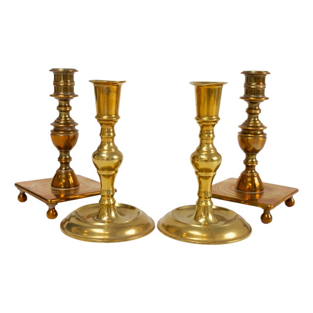 Antique Danish Brass Candlesticks, 1890s, Set of 4 For Sale