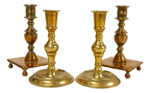 Antique Danish Brass Candlesticks, 1890s, Set of 4