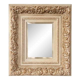 Baroque Style Cream and Gold Wood Wall Mirror For Sale
