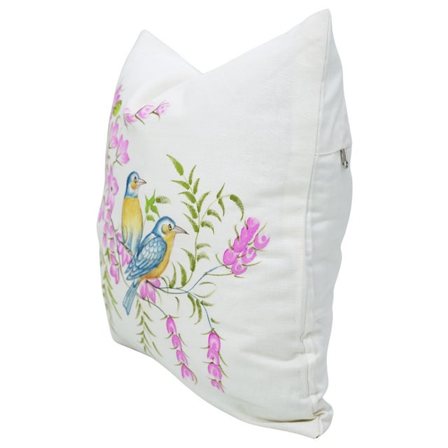 Art Deco Fabdivine Pure White Linen Handmade Block Print Zipper Throw Pillow Cover 18x18 Inches - Chidiya For Sale - Image 3 of 5