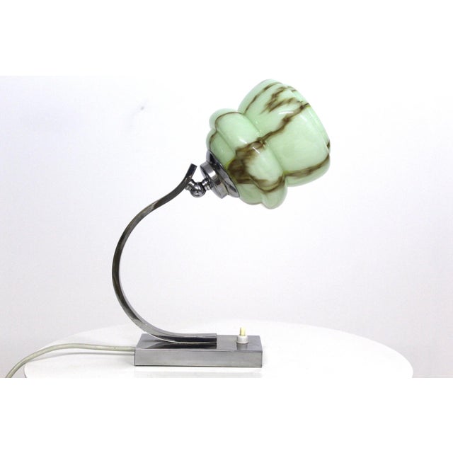 Chrome-Plated Brass and Marbled Opal Glass Table Lamps, 1930s, Set of 2 For Sale - Image 6 of 15