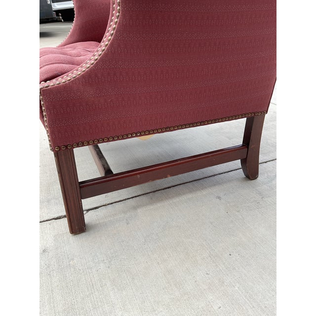 Textile Pair of Vintage St. Timothy Tufted English Traditional Lounge Chairs – Hickory, Nc For Sale - Image 7 of 16