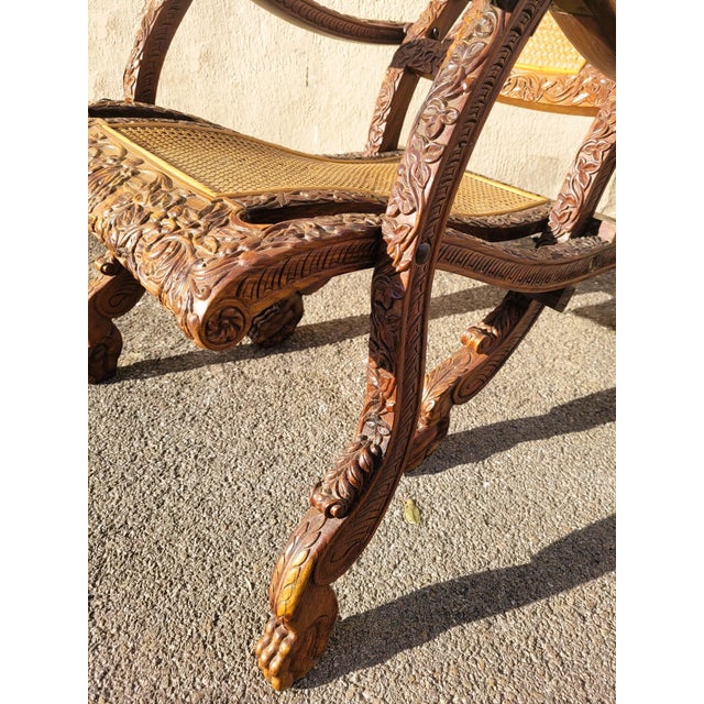Indian Folding Armchair in Carved Wood For Sale - Image 14 of 18
