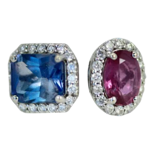 1980s 18k Blue and Pink Sapphire Diamond 3.28 Carats Ring Size 6.5