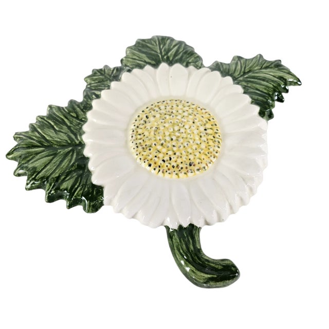 Mid-Century Modern Sunflower Green Yellow Ceramic Wall Pocket For Sale - Image 3 of 6