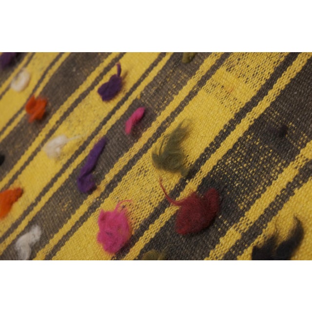 Striped Yellow Turkish Kilim With Tulu Details 6'8'' X 7'5'' For Sale - Image 9 of 13