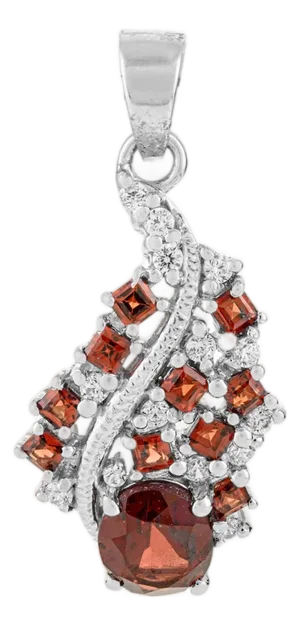 Natural Garnet Gemstone Cluster Charm Pendant With Diamond in 925 Siver