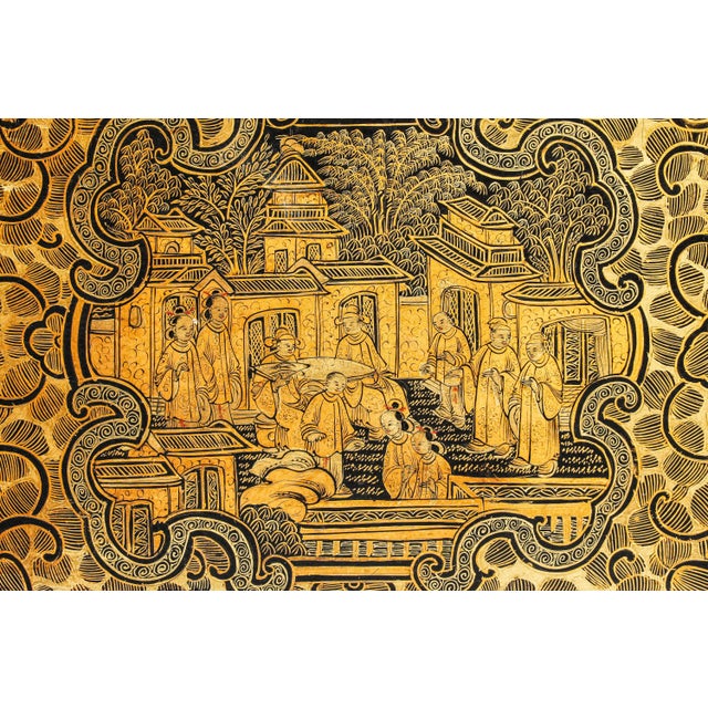 Chinoiserie Incredible Large Antique Chinoiserie Asian Lacquer Tea Caddy Box Home Decor For Sale - Image 3 of 15