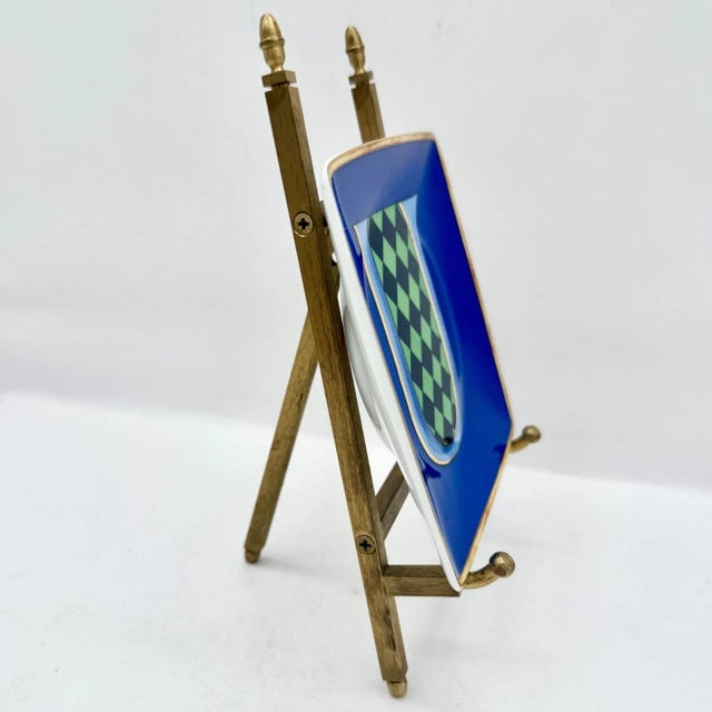 Art Nouveau Versace Rosenthal Letter "U" Trinket Dish Holiday Alphabet 2019 in Blue & Gold For Sale - Image 3 of 8
