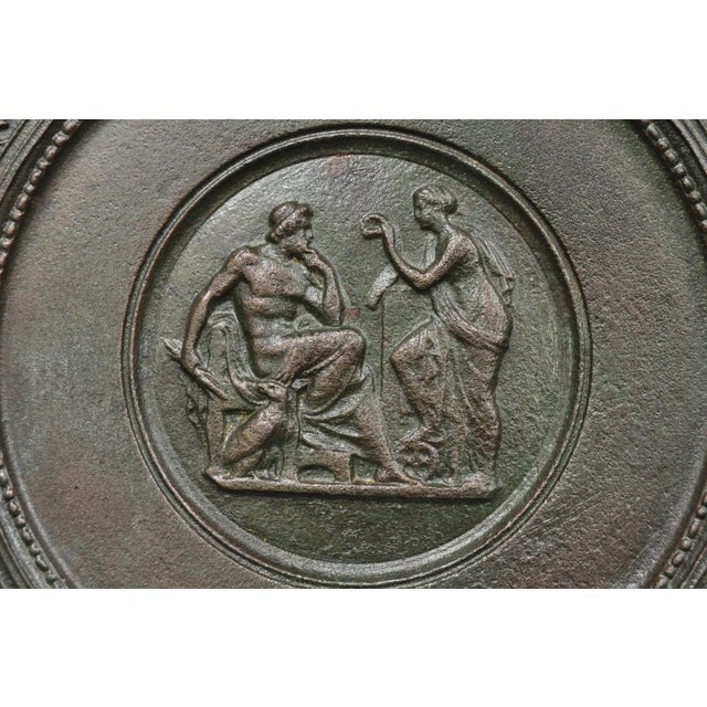 Vintage Roman Classical Style Figural Cast Iron Twin Handle Charger Dish. Circa Mid 20th Century. Measurements: 1.5" H x...