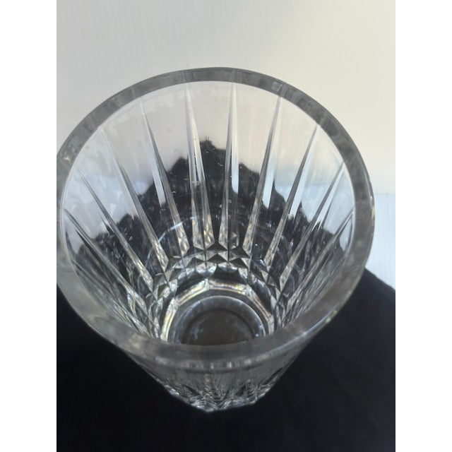 Mid-Century Modern Val St. Lambert Belgium Crystal Vase With Vertical Fluting Faceted Diamond Cut Base For Sale - Image 3 of 13