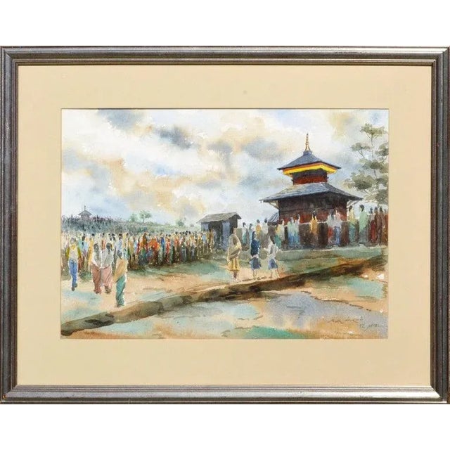 Green Alok Gurung Visiting the Temple - Landscape 1992 For Sale - Image 8 of 8