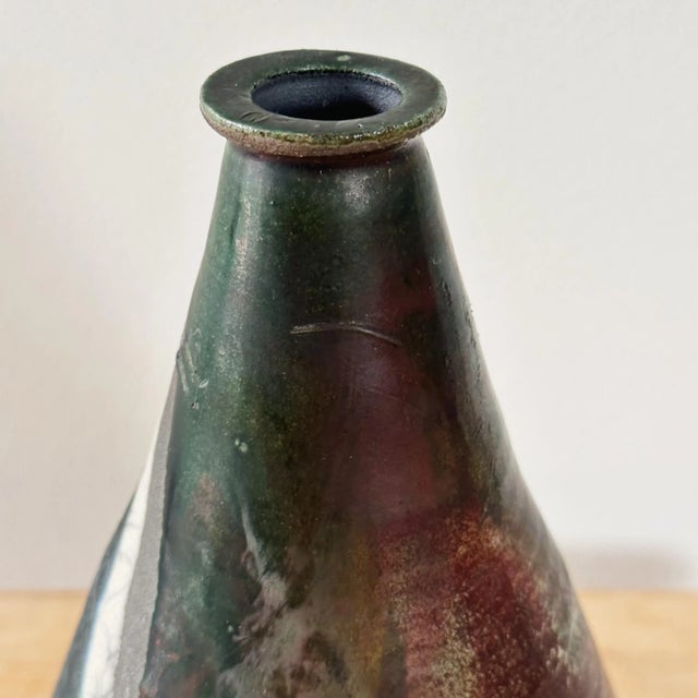 Ceramic Mid-Century Pottery Vase in Raku Glaze With Graphic Stripes, C. 1960 For Sale - Image 7 of 9