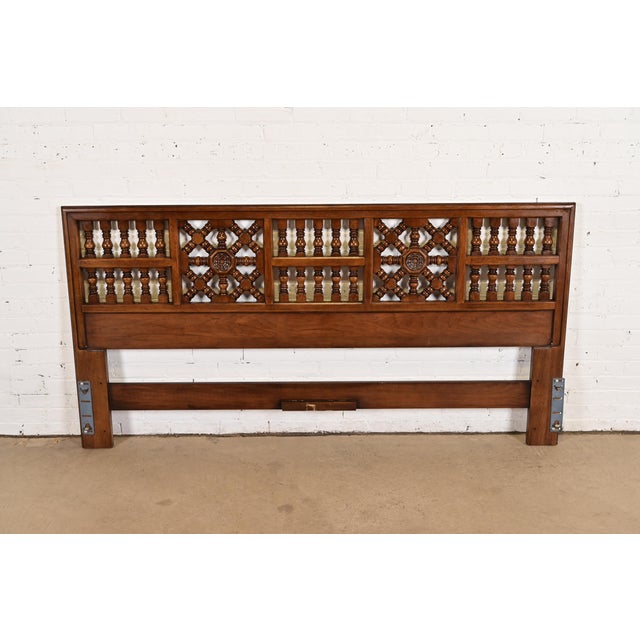 Mid-Century Modern Henredon Spanish Colonial Carved Walnut King Size Headboard, Circa 1960s For Sale - Image 3 of 9